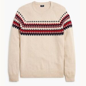 J. Crew Cream and Red Crewneck Fair Isle Sweater
